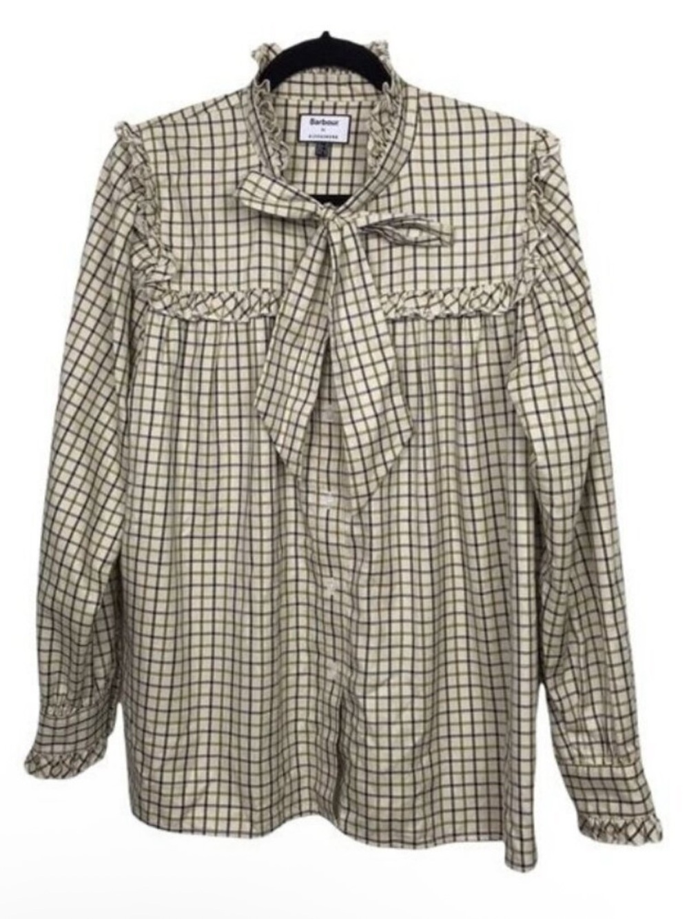 Barbour by Alexa Chung Bella Plaid Check Tie Neck Button Down Shirt Size US 6